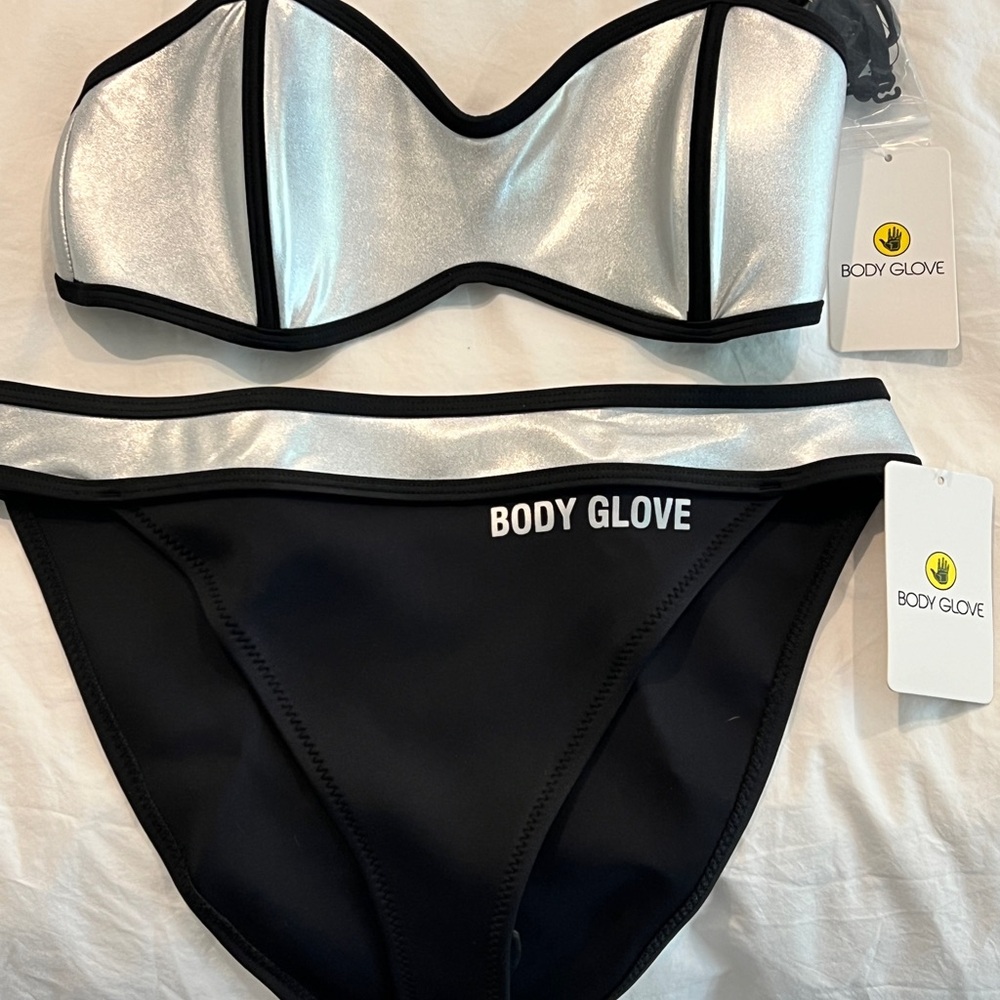 Body Glove Metallic Silver and Black Swimwear